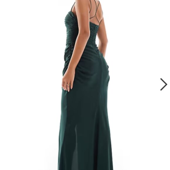 ASOS ruched corset maxi dress with ruffle skirt and strap details forest green - Picture 3 of 4